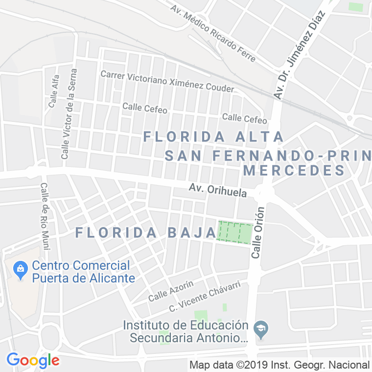 Código Postal calle Orihuela, avenida (Pares Del 2 Al Final) en Alacant/Alicante