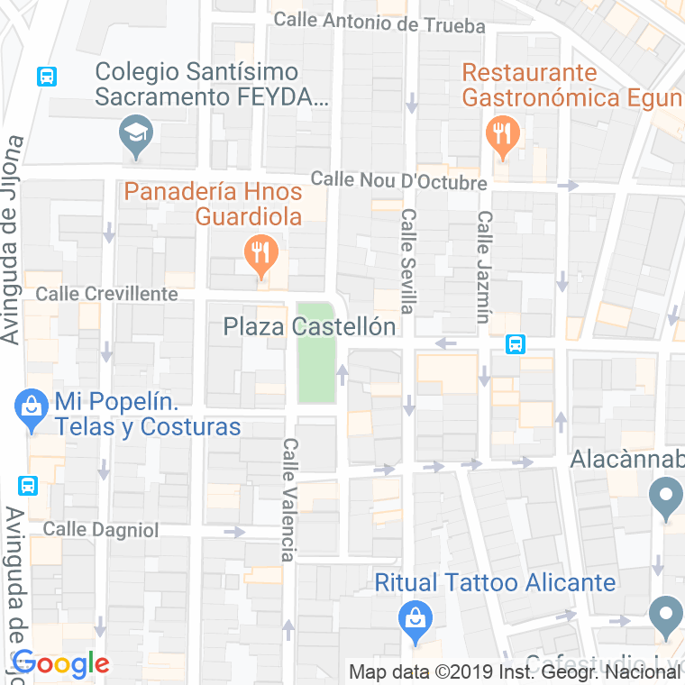 Código Postal calle Castellon, plaza en Alacant/Alicante