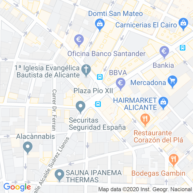 Código Postal calle Pio Xii, plaza (Impares Del 5 Al Final)  (Pares Del 4 Al Final) en Alacant/Alicante