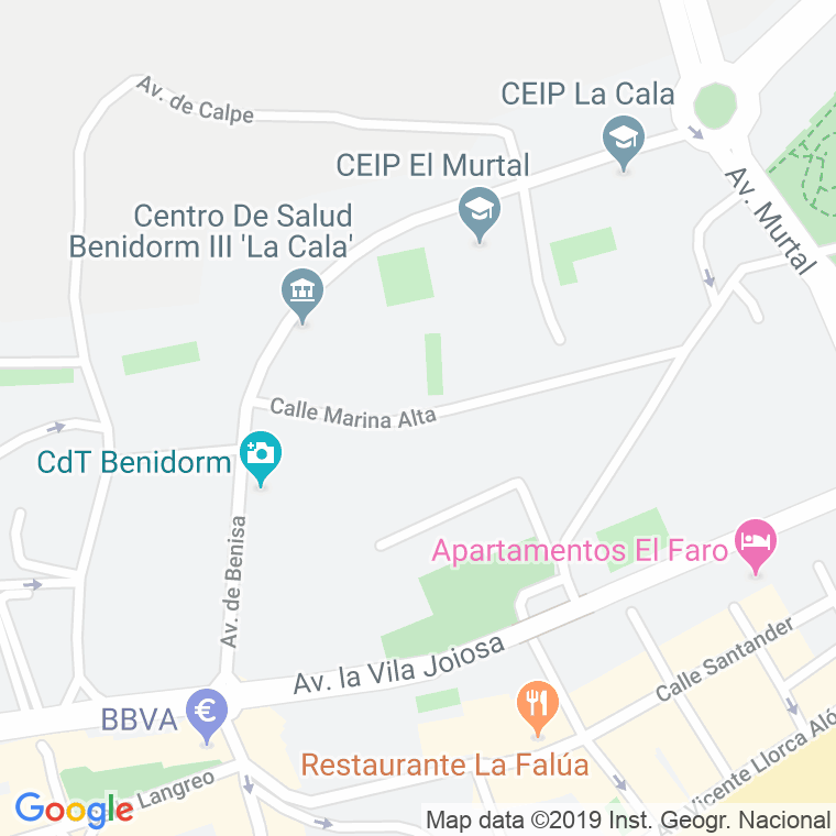 Código Postal calle Marina Alta, avenida en Benidorm