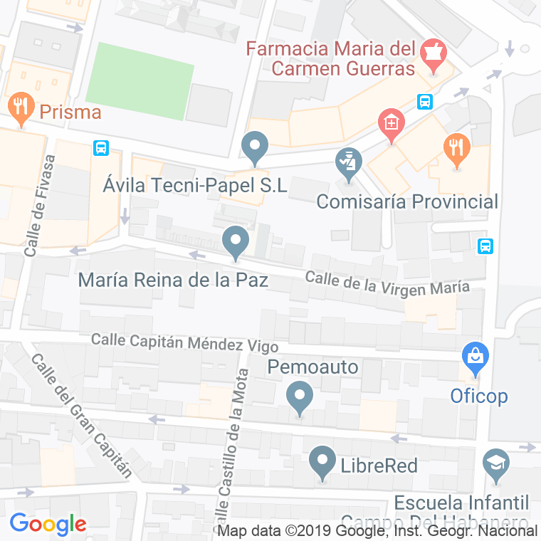 Código Postal calle Virgen De Maria en Ávila