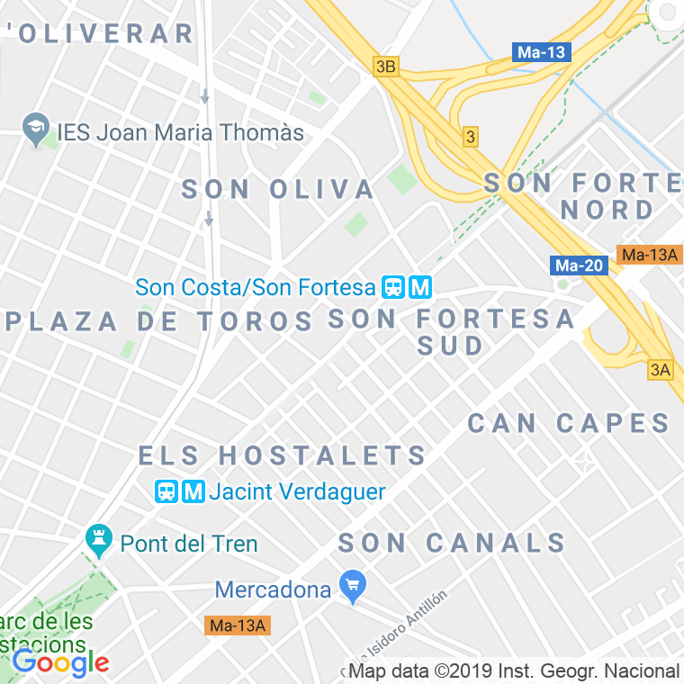 Código Postal calle Jacint Verdaguer   (Pares Del 2 Al Final) en Palma de Mallorca