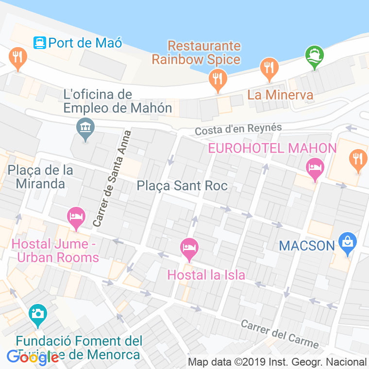 Código Postal calle Sant Roc, plaça en Maó