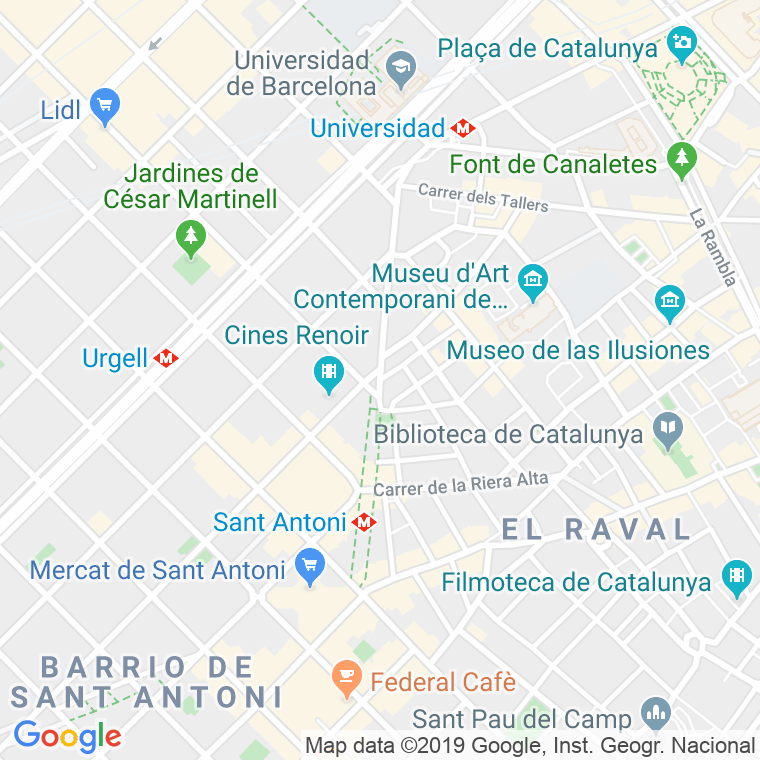 Código Postal calle Sant Antoni, De, ronda (Impares Del 1 Al Final) en Barcelona