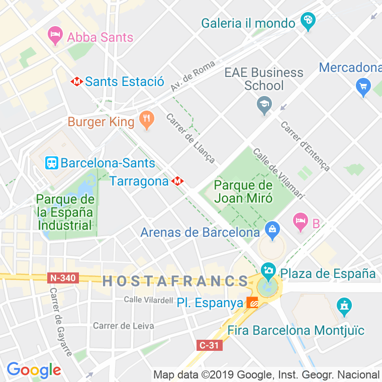 Código Postal calle Tarragona   (Pares Del 2 Al Final) en Barcelona