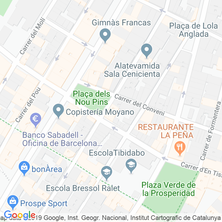 Código Postal calle Nou Pins, De, plaça en Barcelona