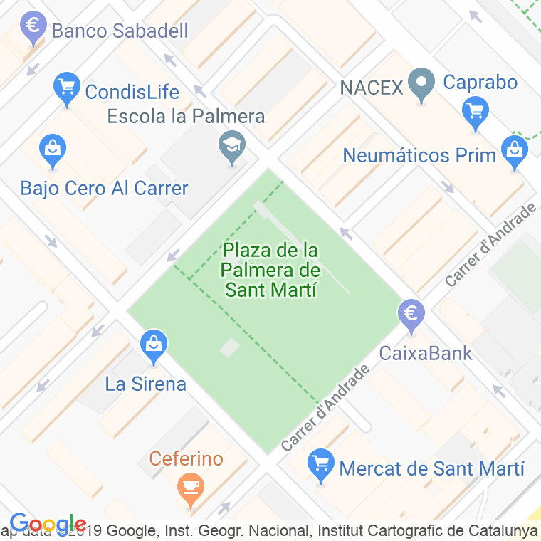 Código Postal calle Palmera De Sant Marti, De La, plaça en Barcelona