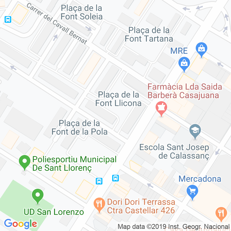 Código Postal calle Font Llicona, plaça en Terrassa