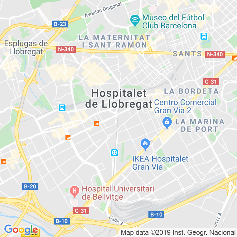 Código Postal calle Carrilet, avinguda (Pares Del 162 Al Final) en Hospitalet de Llobregat,l'