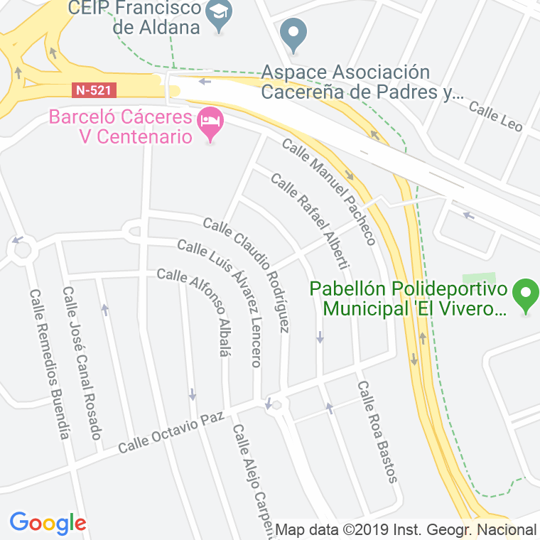 Código Postal calle Claudio Rodriguez en Cáceres