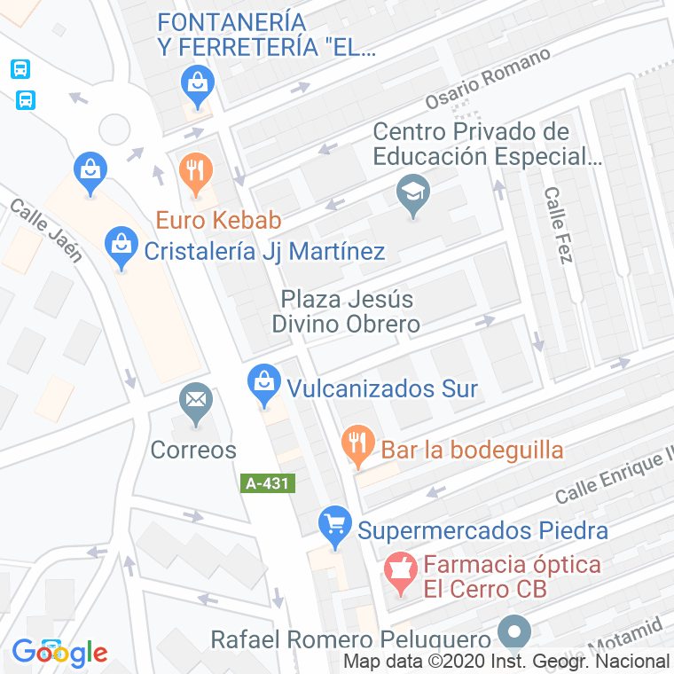 Código Postal calle Jesus Divino Obrero, plaza en Córdoba
