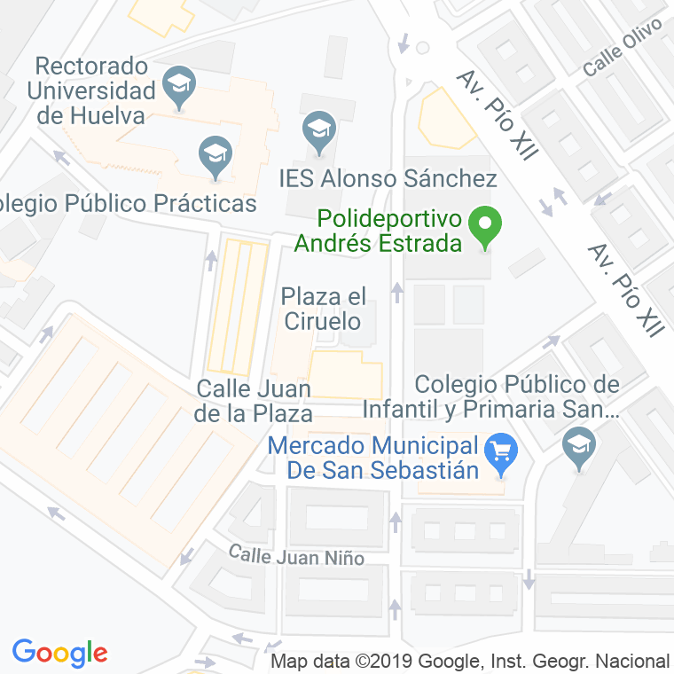 Código Postal calle Ciruelo, plaza en Huelva