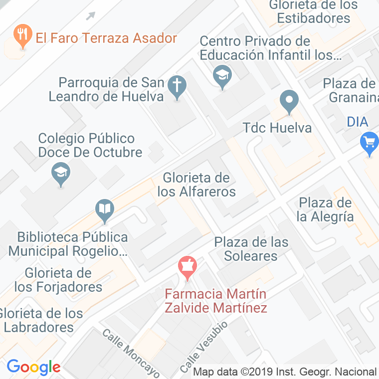 Código Postal calle Alfareros, glorieta en Huelva