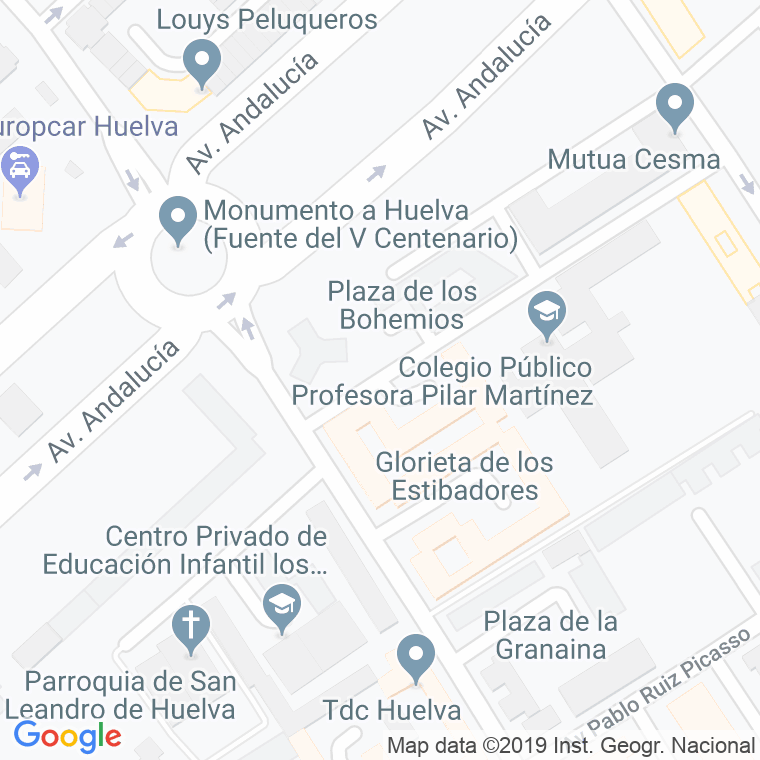 Código Postal calle Bohemios, plaza en Huelva