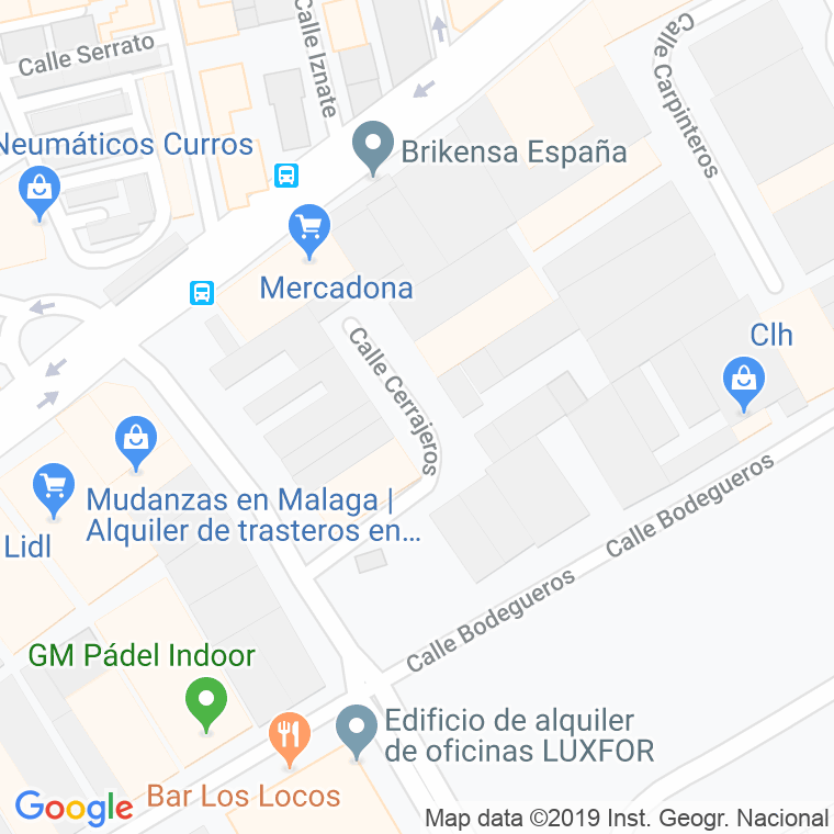 Código Postal calle Cerrajeros en Málaga