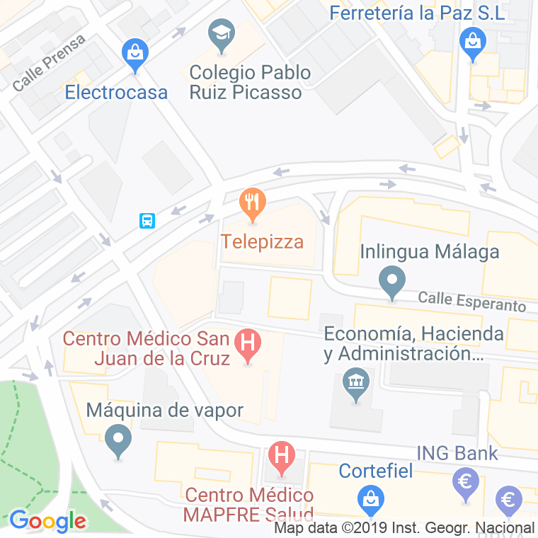 Código Postal calle Esperanto, pasaje en Málaga