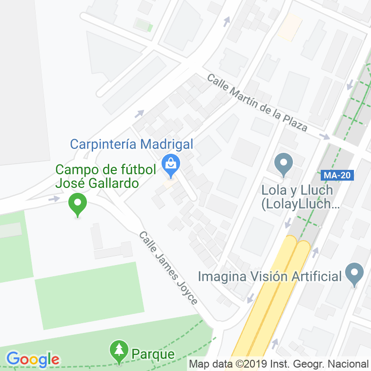 Código Postal calle Alonso De Cardenas, pasaje en Málaga