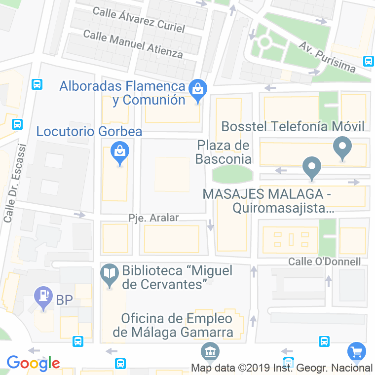 Código Postal calle Basconia, plaza en Málaga