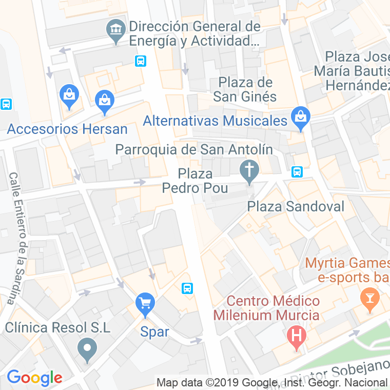 Código Postal calle Pedro Pou, plaza en Murcia