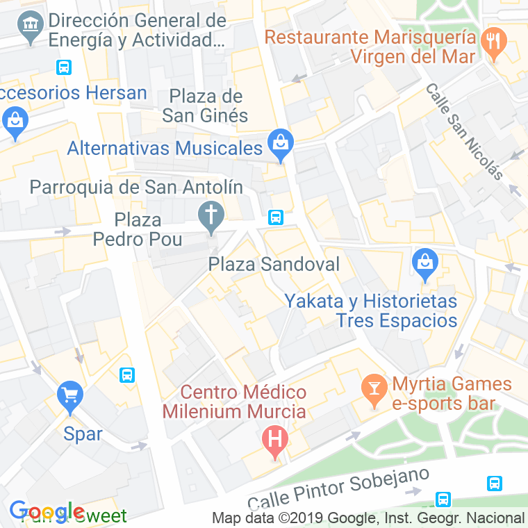 Código Postal calle Sandoval, plaza en Murcia