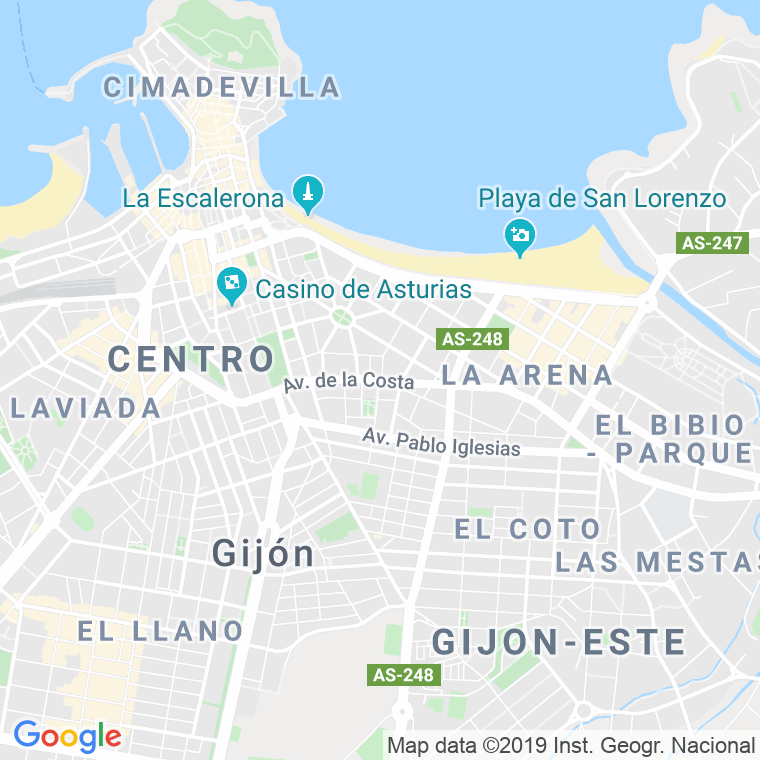 Código Postal calle Costa, De La, avenida (Impares Del 91 Al 121)  (Pares Del 108 Al 124) en Gijón