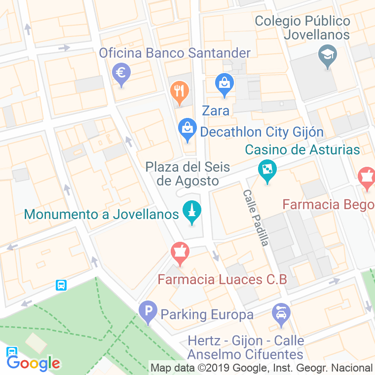 Código Postal calle Seis De Agosto, Del, plaza (Impares Del 7 Al Final)  (Pares Del 2 Al Final) en Gijón