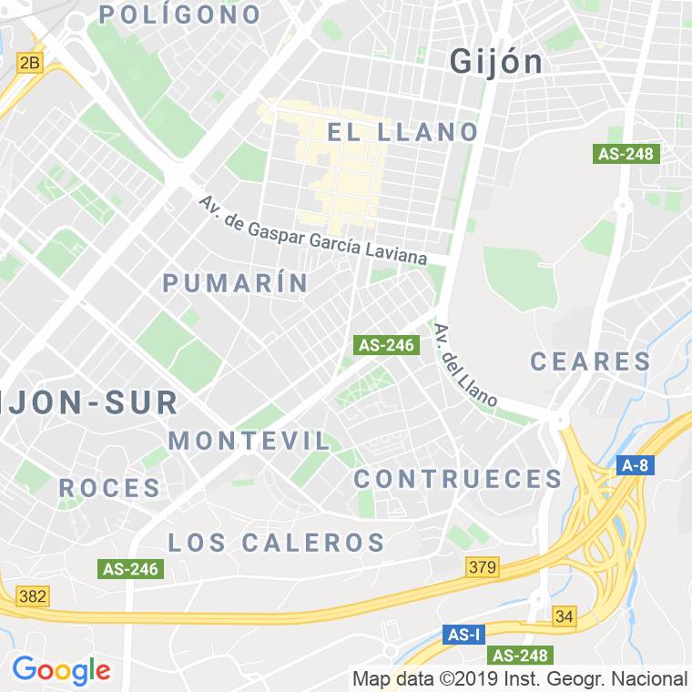 Código Postal calle Obispo, Del, carretera (Impares Del 1 Al 69)  (Pares Del 2 Al 56) en Gijón