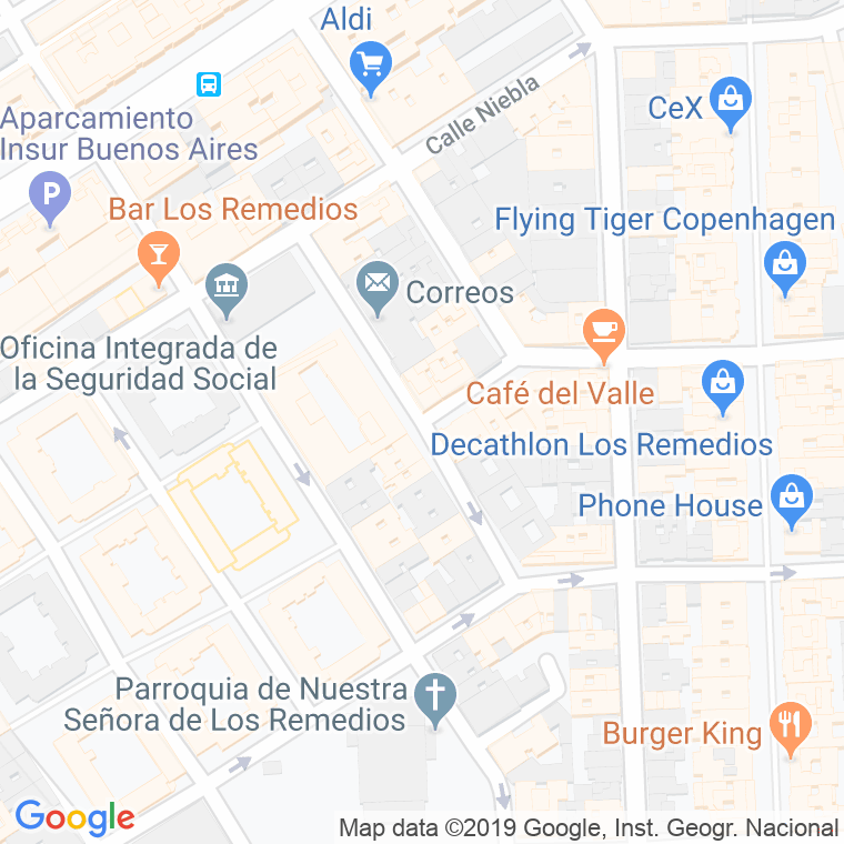 Código Postal calle Virgen De Begoña en Sevilla