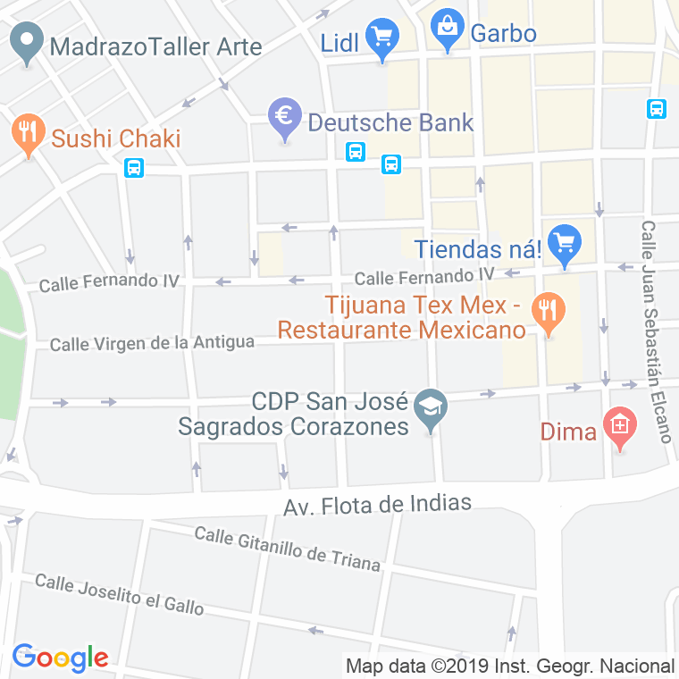 Código Postal calle Virgen De La Antigua en Sevilla