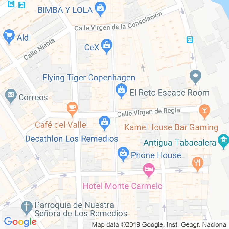 Código Postal calle Virgen De Regla en Sevilla