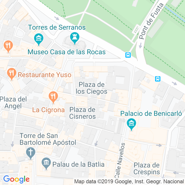 Código Postal calle Ciegos, plaza en Valencia
