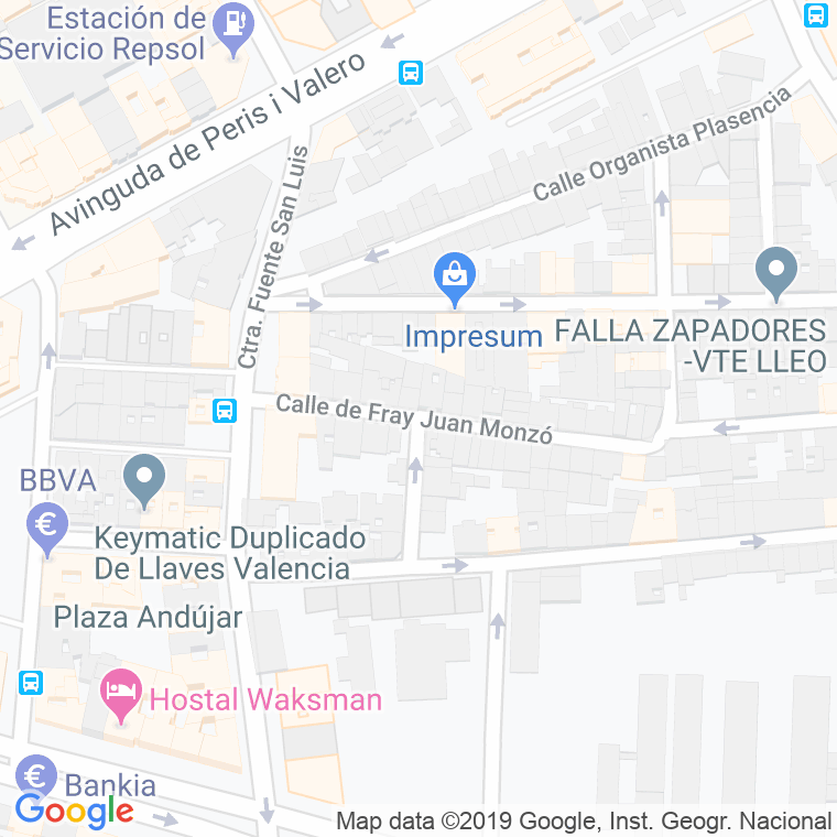 Código Postal calle Fray Juan Monzo en Valencia