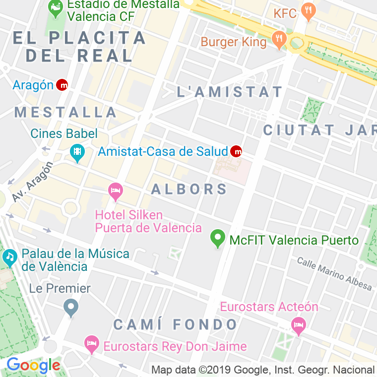 Código Postal calle Albors, senda (Impares Del 1 Al Final)  (Pares Del 2 Al Final) en Valencia