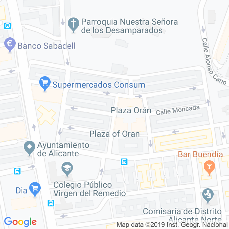 Código Postal calle Oran, plaza en Alacant/Alicante
