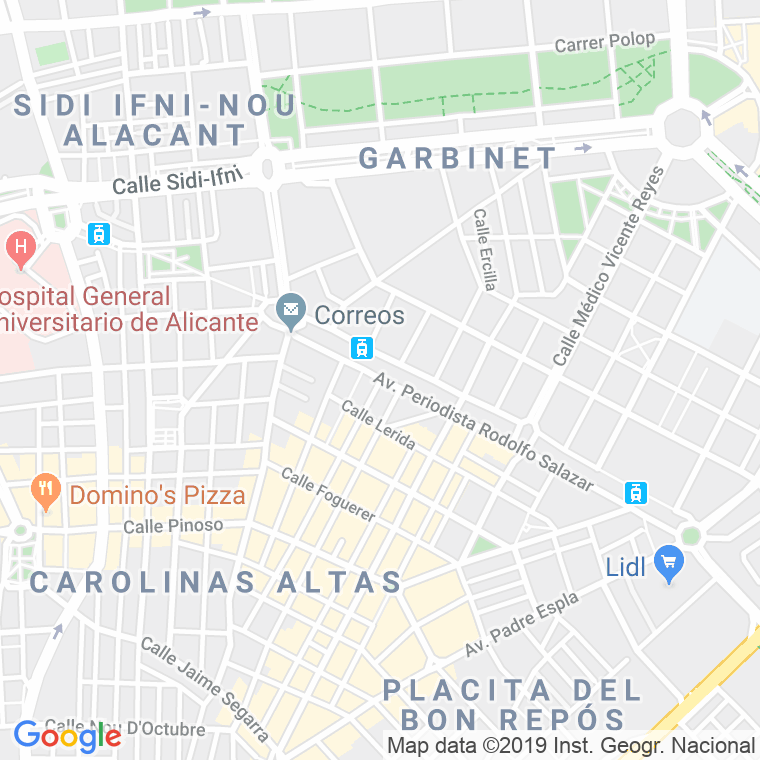 Código Postal calle Periodista Rodolfo Salazar, avenida (Impares Del 1 Al 9) en Alacant/Alicante