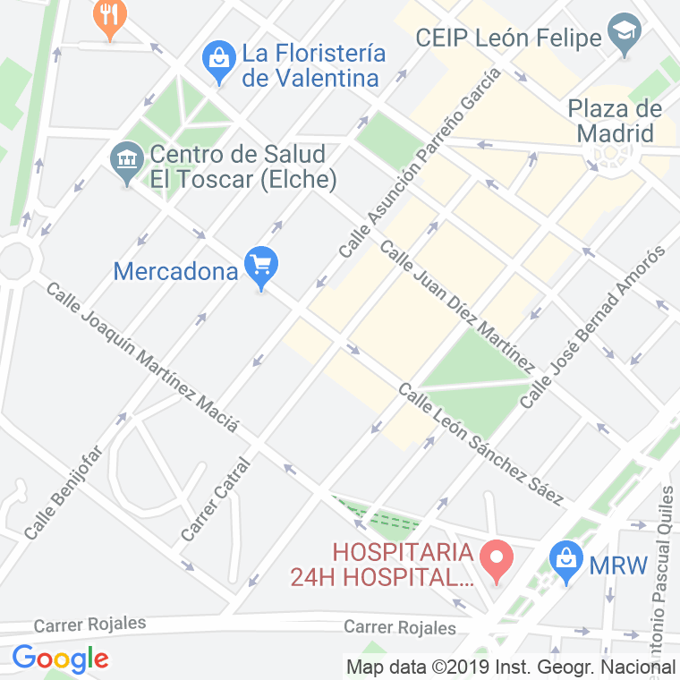 Código Postal calle Leon, Del, carretera en Elx/Elche