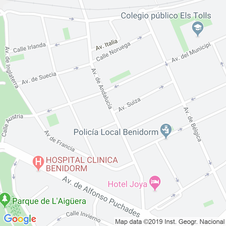 Código Postal calle Andalucia, avenida en Benidorm
