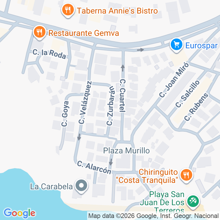 Código postal de Calle Zurbaran en San Juan de Terreros
