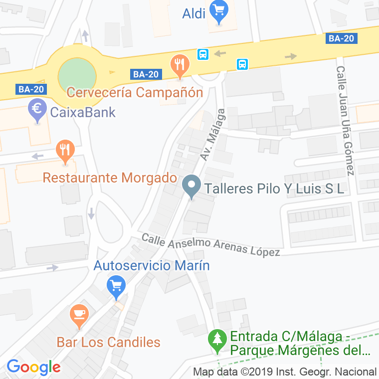 Código Postal calle Malaga, avenida en Badajoz