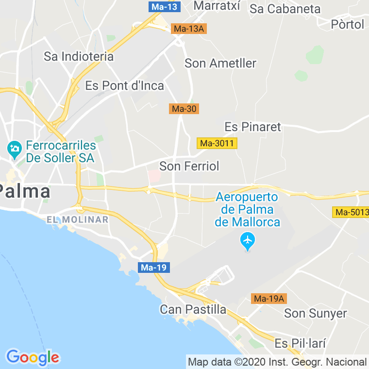 Código Postal calle Manacor, Hasta Km. 14, 300 en Palma de Mallorca