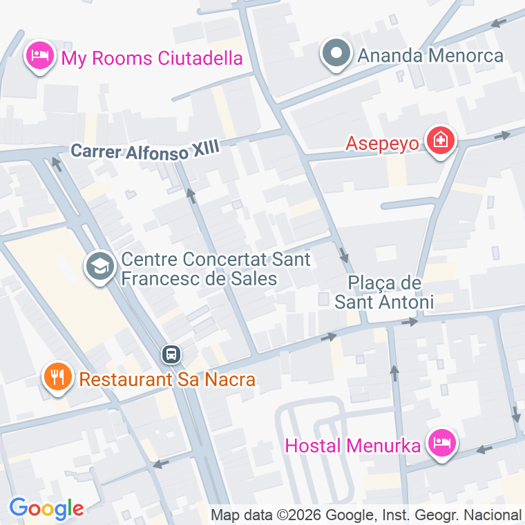 Código postal de Carre Pere Casasnovas en Ciutadella de Menorca