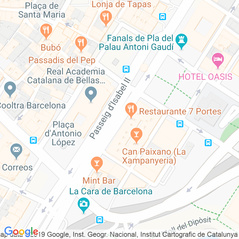 Código postal de Isabel Ii, Passeig en Barcelona