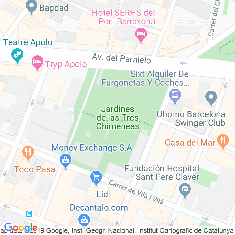 Código Postal calle Jardins De Les Tres Xemeneis en Barcelona