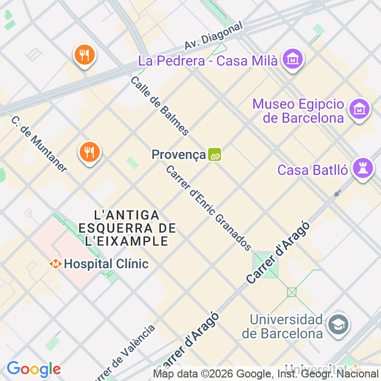 Código postal de Enric Granados   (impares del 1 al 39)  (pares del 2 al 24) en Barcelona