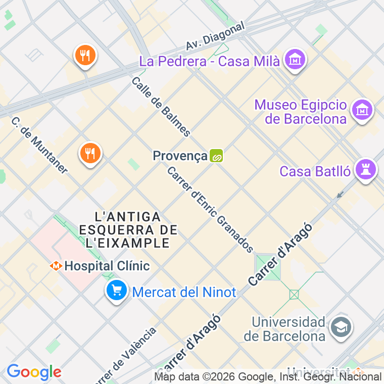 Código postal de Enric Granados   (impares del 41 al Final)  (pares del 26 al Final) en Barcelona