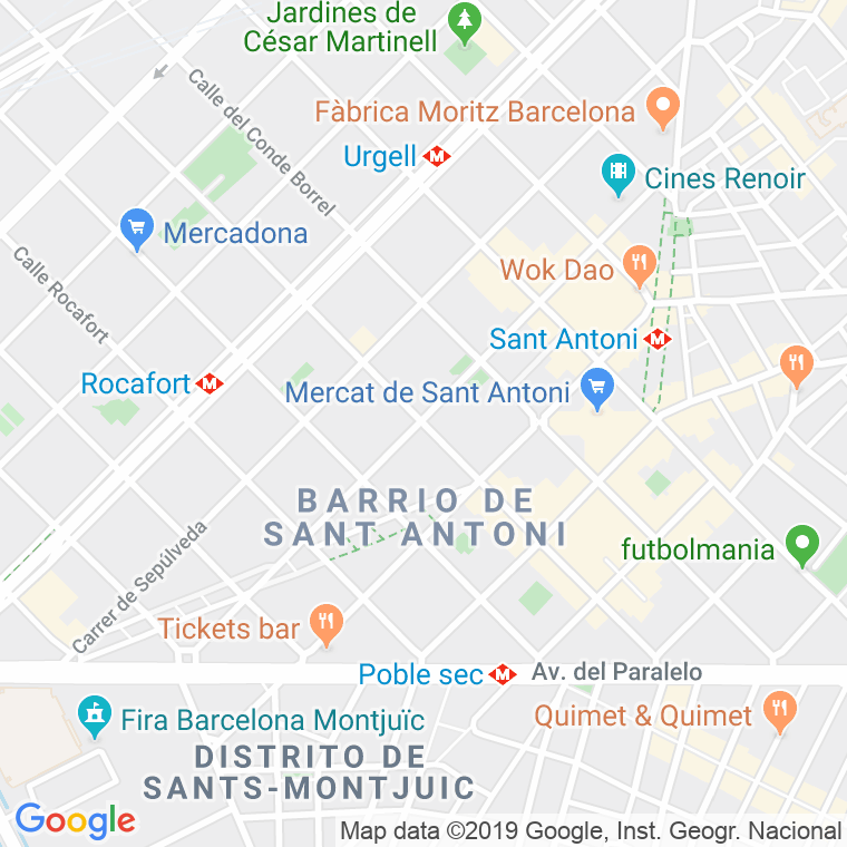 Código Postal calle Floridablanca   (Impares Del 1 Al 101)  (Pares Del 2 Al 118) en Barcelona
