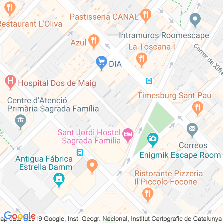 Código Postal calle Corsega, passatge (Impares Del 1 Al Final)  (Pares Del 2 Al Final) en Barcelona