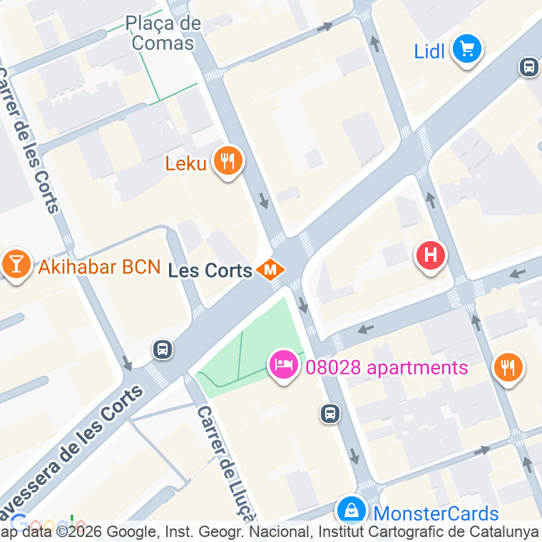 Código postal de Corts, de Les, Travessera (impares del 1 al 245)  (pares del 52 al 228) en Barcelona