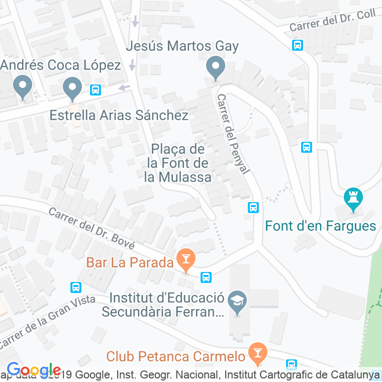 Código Postal calle Font De La Mulassa, De La, plaça en Barcelona