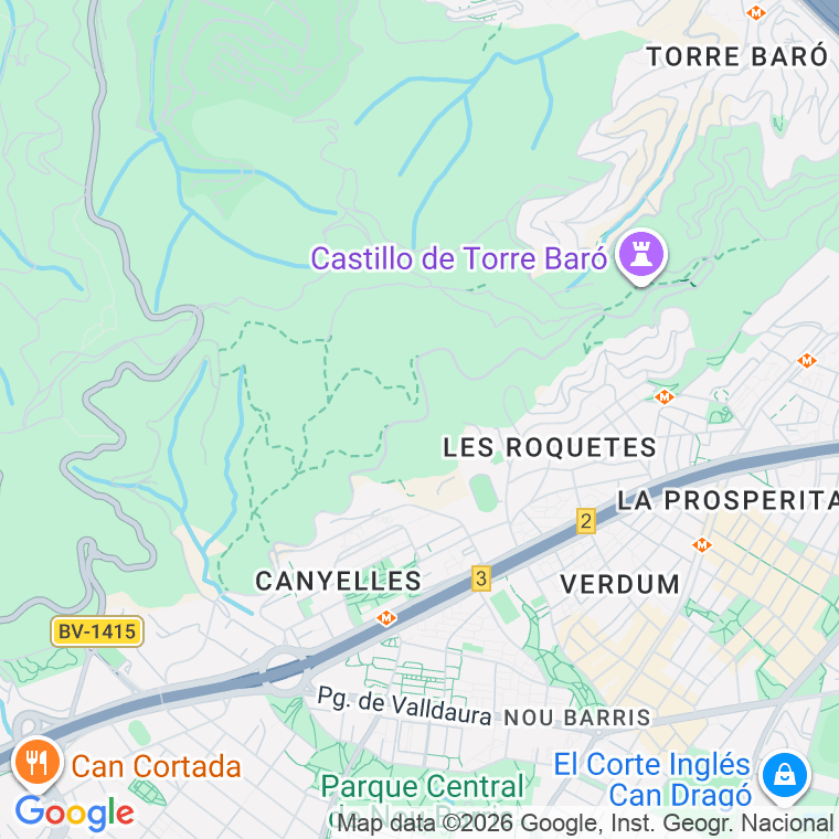 Código postal de Alta de Les Roquetes, Carretera (pares del 2 al 14) en Barcelona
